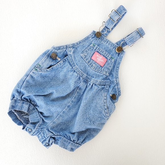 Vintage OshKosh Baby B'gosh Bubble Romper Overalls Vestbak Denim Girls 18 Months